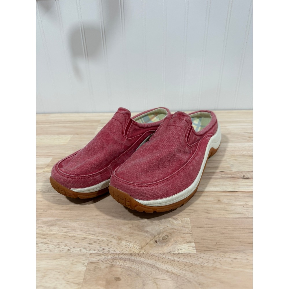 L.L. Bean Sunwashed Canvas Slip On Mules Red Casual Women Size 9